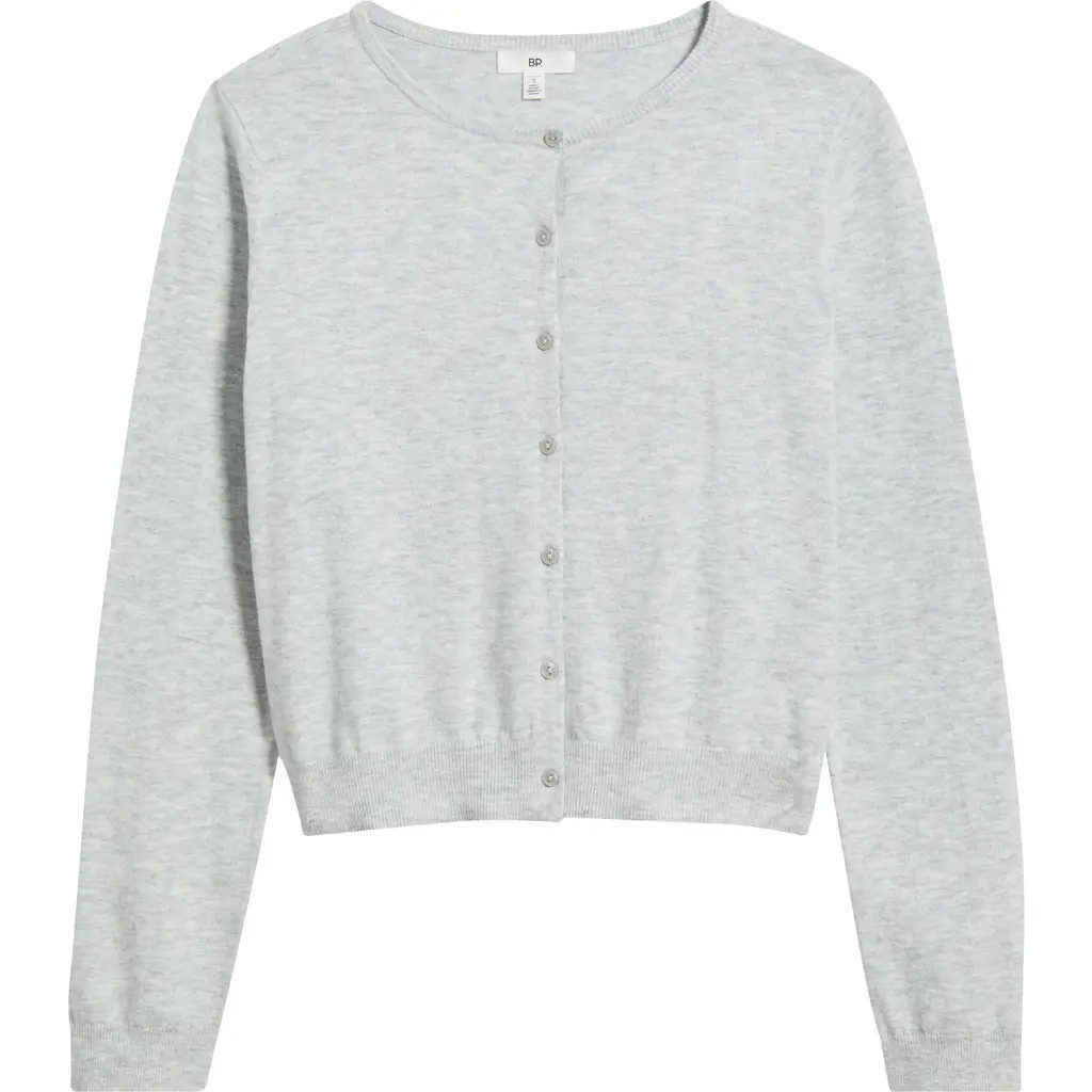 BP. Crewneck Cotton Blend Cardigan in Grey Fog Heather at Nordstrom, Size X-Large | Nordstrom