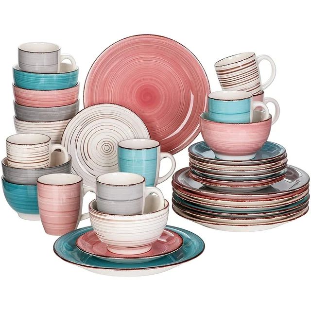 vancasso, Series Bella, 32-Piece Stoneware Dinnerware Set, Blue Dinner Set, Service for 8 | Walmart (US)