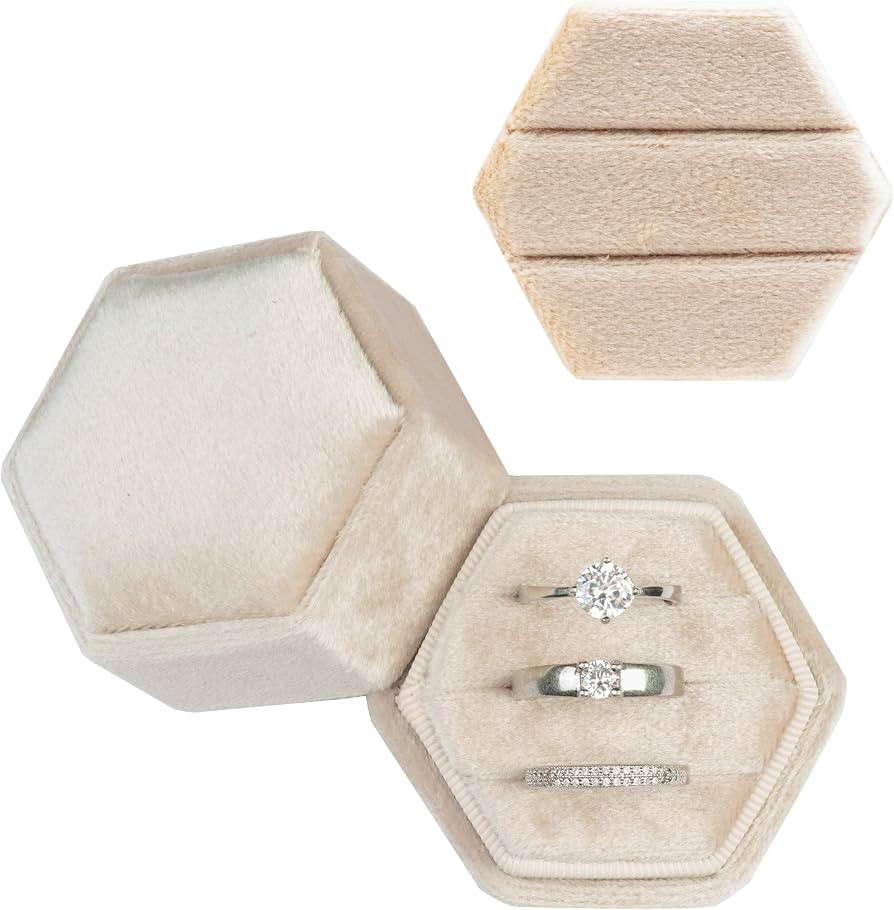 Equal Hexagon Velvet Ring Box 2 Slots|3 Slots Storage Box for Wedding Ceremony Proposal Engagemen... | Amazon (US)
