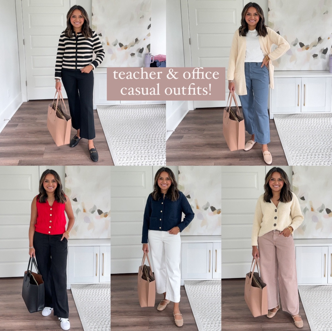 Black and white striped cardigan size XS TTS
Black crop flare pants size S petite TTS - 10% off and free shipping with code HONEYSWEETSPANX
Black Loafers size 5 TTS 

Tan cardigan sweater size XS Petite TTS
White t-shirt size XS petite TTS 
Light grey/blue high waisted pants size XS petite TTS 
Tan Loafers size 5 TTS 

Red button-down vest size XS TTS 
Black tailored pants size 2 Petite - I can wear with flats 
White and black sneakers size 5 1/2 - run big so I sized down a size! Usually a 6 1/2 in sneakers

Navy cardigan size XS TTS 
White pants size S petite TTS - 10% off and free shipping with code HONEYSWEETSPANX
Sequin flats size 5 TTS 


Tan cardigan size XS Petite TTS
Light brown (more light pink/tan in person) jeans size 0 petite - I sized down a size 
Sequin flats size 5 TTS 

Workwear 
Work Outfit 
Teacher Outfit
Office Outfit 
Back to School 

Honey Sweet Petite 
Honeysweetpetite 


#LTKBacktoSchool #LTKStyleTip #LTKWorkwear