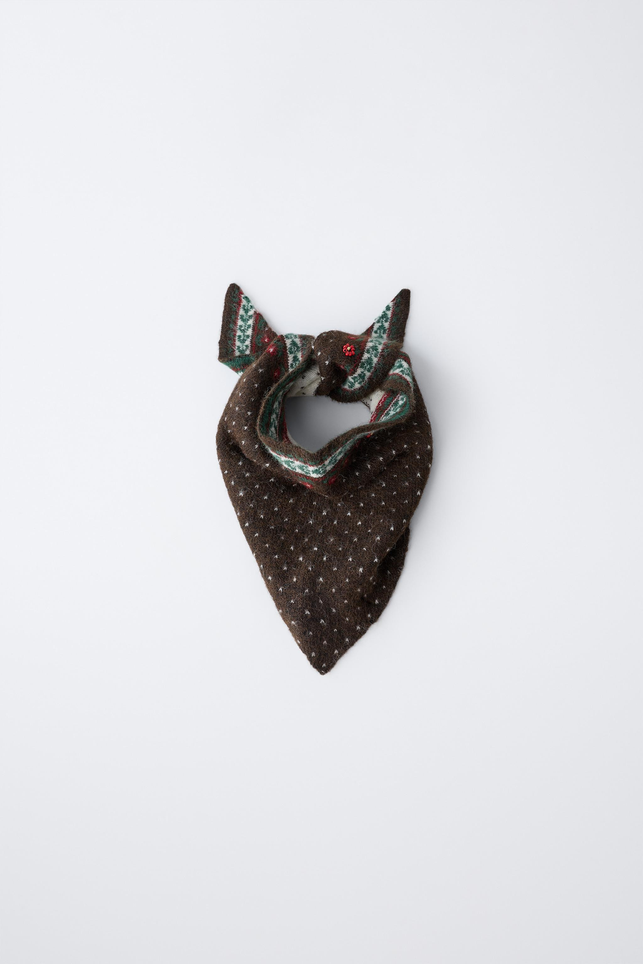 TRIANGULAR FLORAL AND BEAD SCARF | Zara US