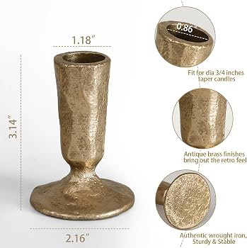Handcrafted Antique Brass Iron Taper Candle Holders - Set of 2 Elegant Candlesticks for Weddings,... | Amazon (US)