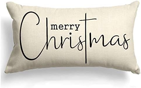 Allorry Christmas Pillow Covers Merry Christmas Throw Pillow Decorative Beige Cotton Cloth Linen ... | Amazon (US)