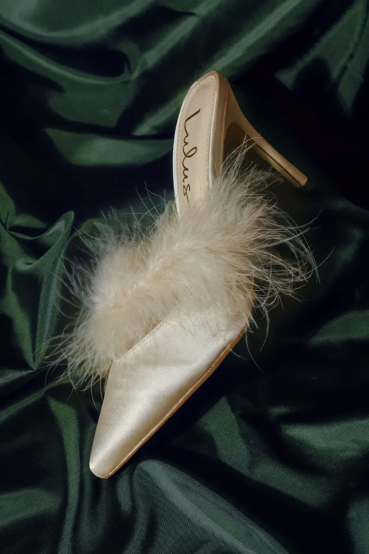 Fazal Ivory Satin Feather Pointed-Toe Mules | Lulus (US)