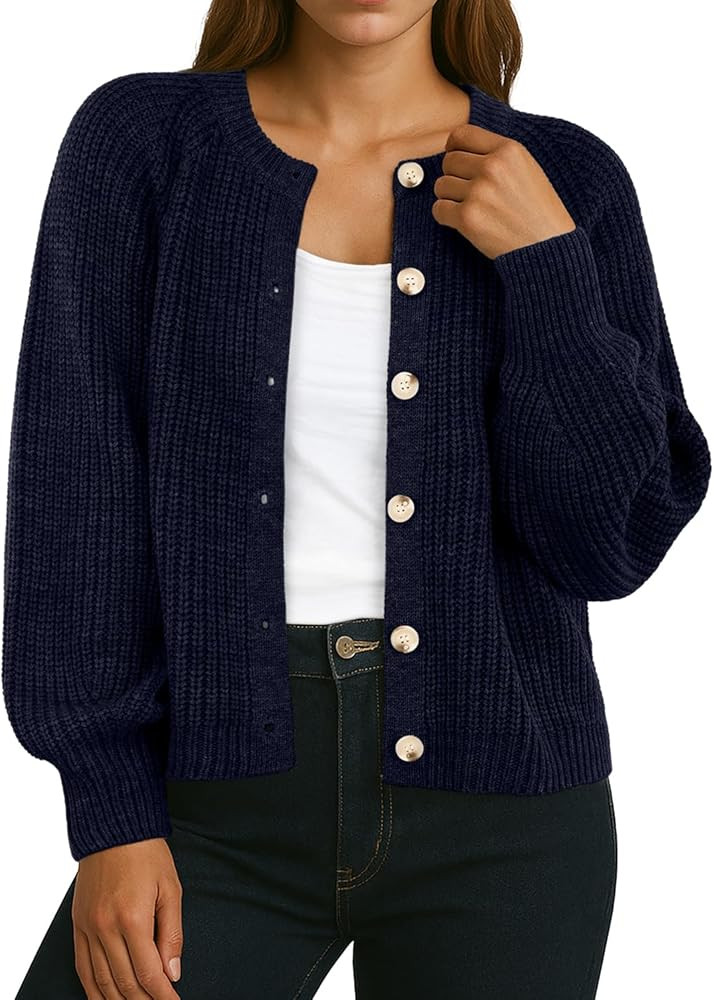 GRECERELLE Women's Chunky Open Front Sweater Long Sleeve Button Knit Short Loose Cardigan Outerwe... | Amazon (US)
