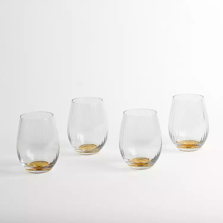 Ripple Gold Base Stemless Wine Glasses, Set of 4 | Kirkland's Home