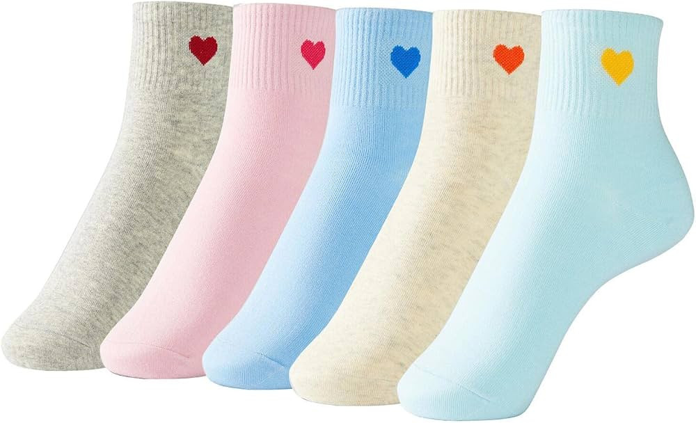 Kimkshine Women's 5-Pair Value Pack Ankle Socks Casual Heart Crew Socks Cotton Soft Socks | Amazon (US)