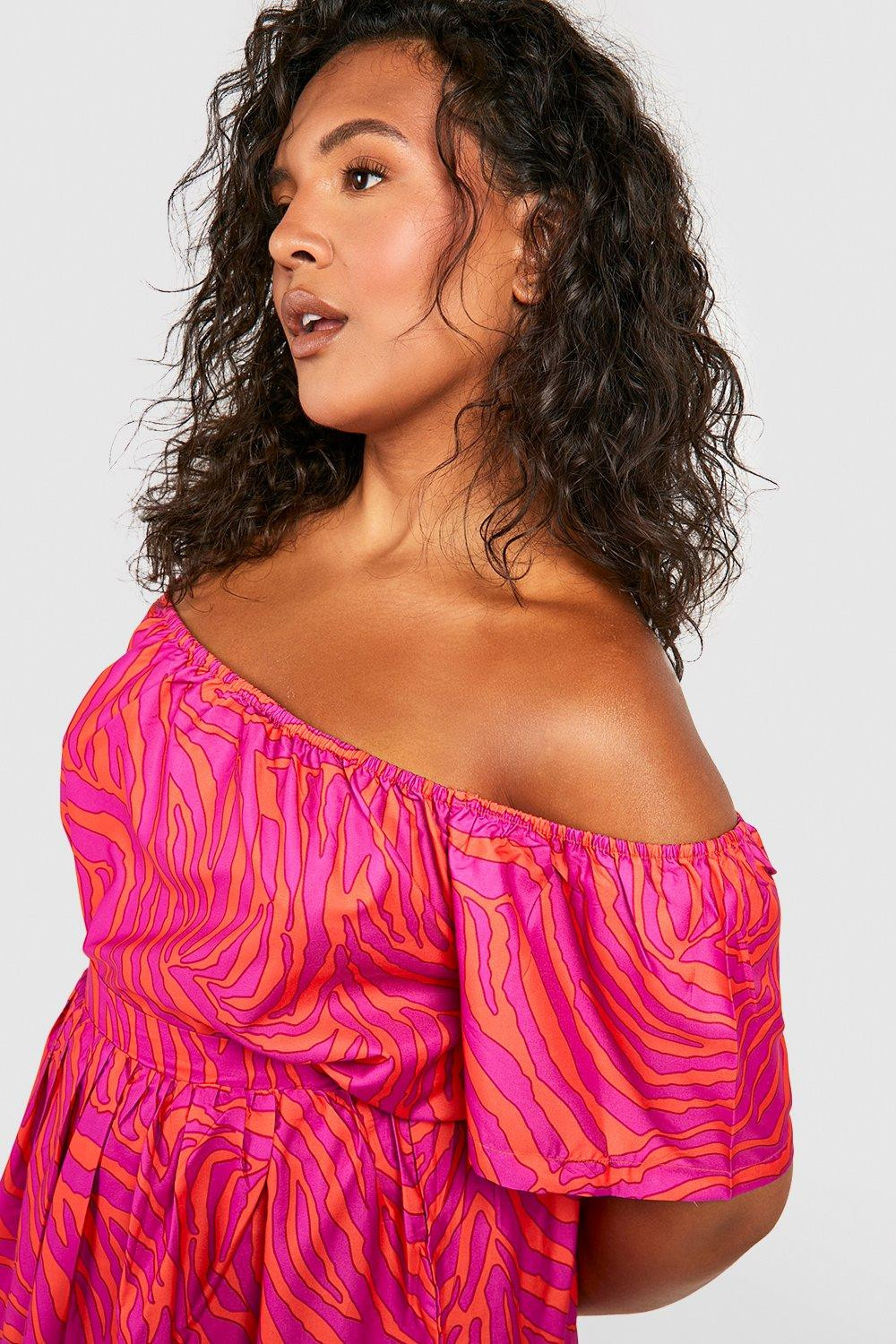 Plus Zebra Bardot And Skirt Co-ord | Boohoo.com (US & CA)