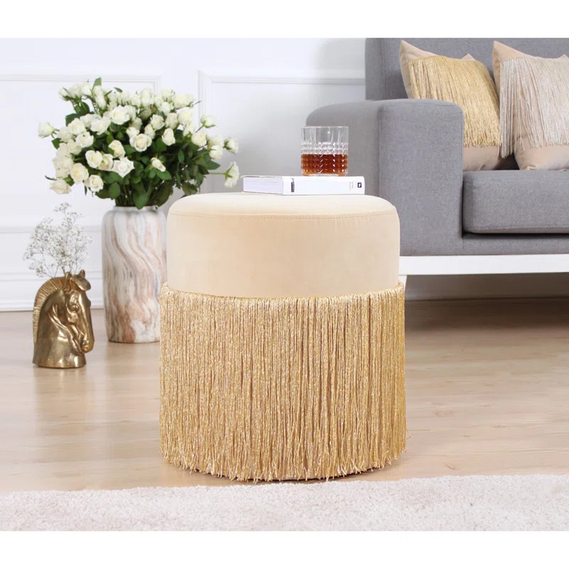 Luxurious Velvet Pouffe, Gold Color, 15.7 x 17.7 inches | 100% Velvet Cover, 2.4-inch PVC Coated ... | Wayfair North America