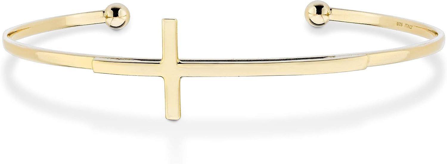 Miabella 925 Sterling Silver Italian Adjustable Sideways Cross Bracelet for Women 7.25-7.5 Inch 1... | Amazon (US)