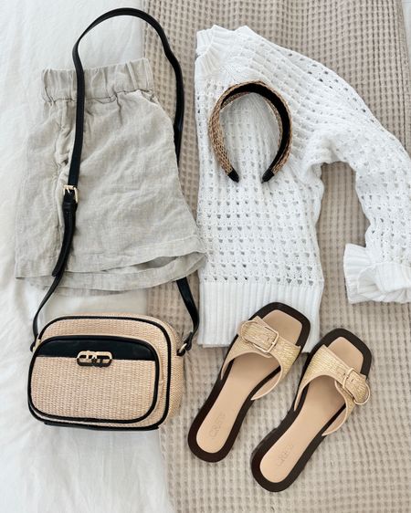 Small sweater. Xs linen shorts. Sandals true to size (also sharing a save option). Summer outfit.  

#LTKItBag #LTKShoeCrush #LTKSeasonal