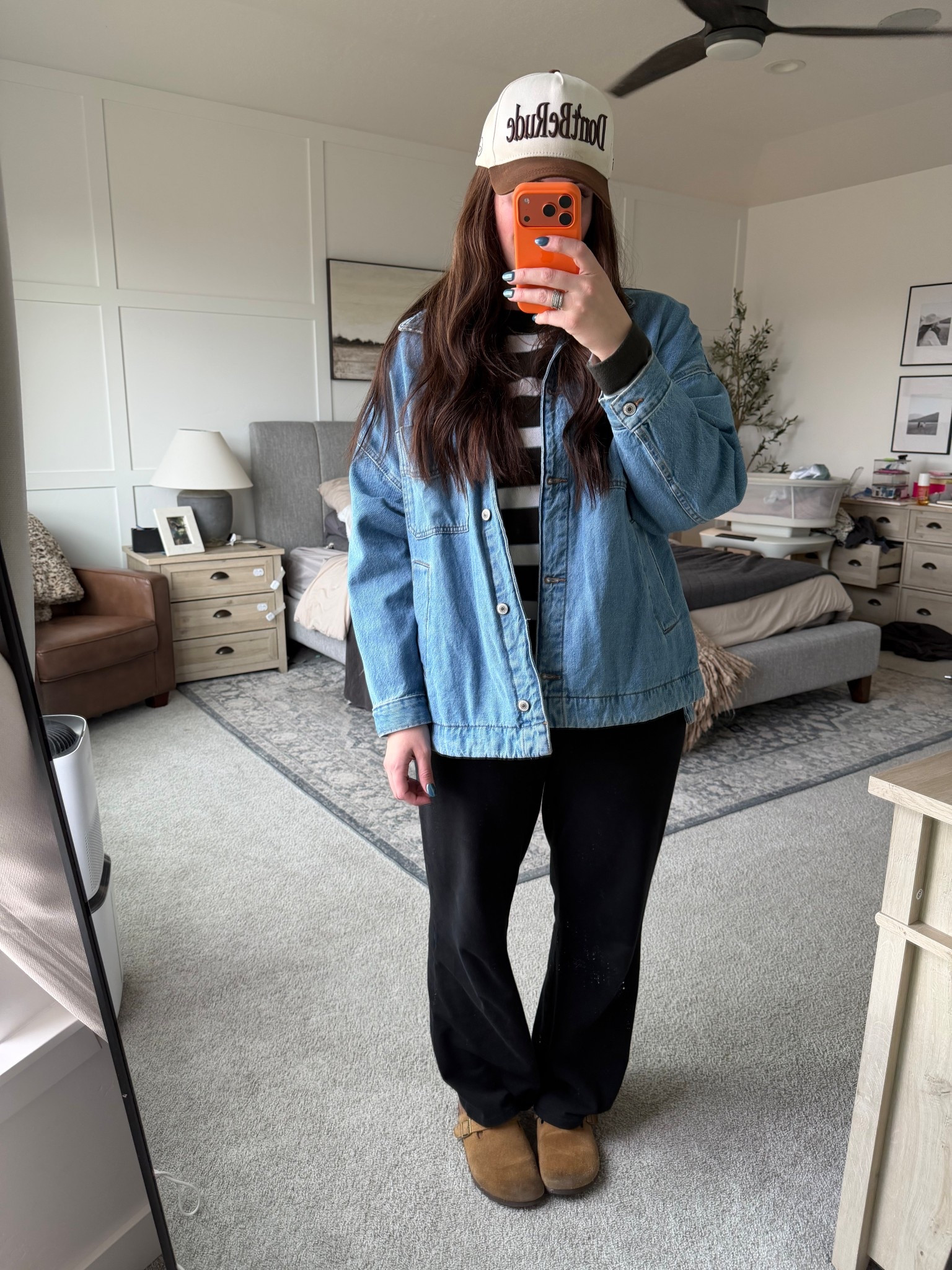 Sweats: Aritzia 
Jean jacket: Freepeople 
Shirt: AYR
Hat: Woodengrail


#LTKgrwm #LTKmomlife #LTKootd