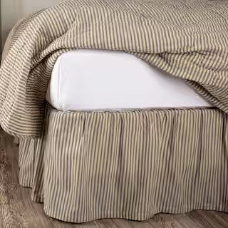 VHC BRANDS Sawyer Mill 16 in. Farmhouse Charcoal Ticking Stripe Queen Bed Skirt 51933 - The Home ... | The Home Depot