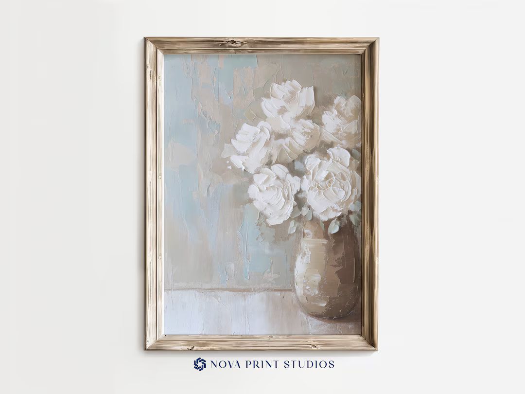 White Roses in Bloom | White Flowers Printable Wall Art | Vase of Flowers | Floral Still Life | P... | Etsy (US)