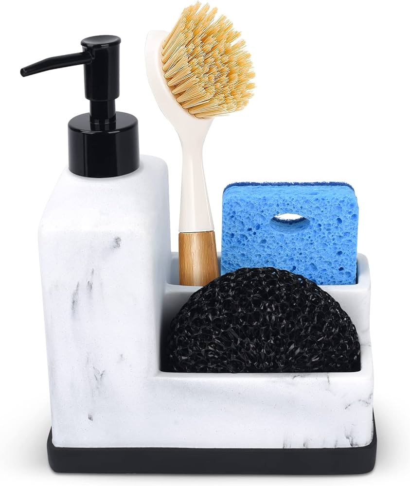 Dish Soap Dispenser with Sponge Holder,White Marble Look Liquid Hand and Dish Soap Dispenser and ... | Amazon (US)