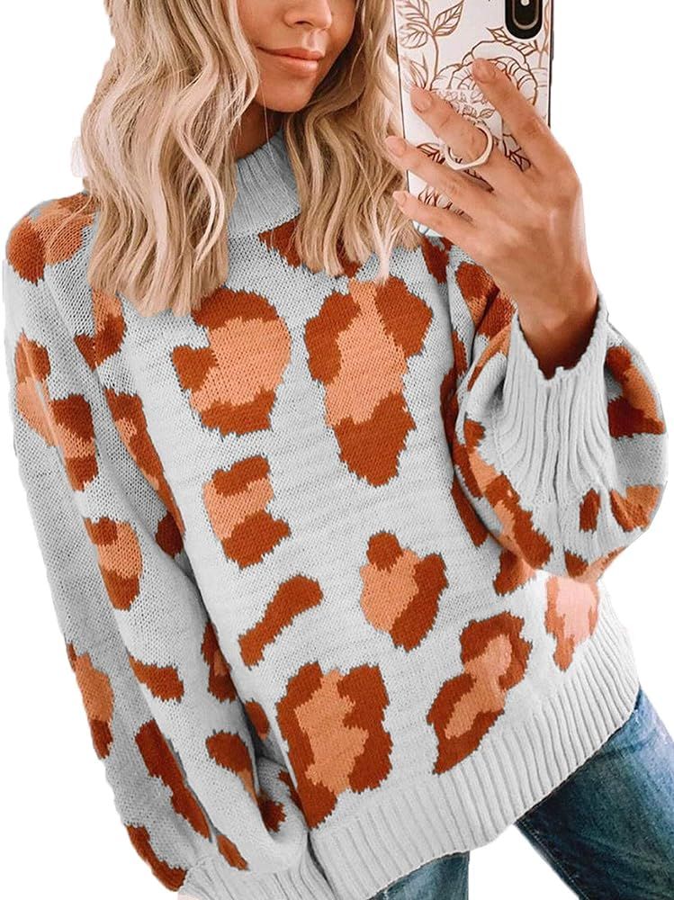Angashion Women's Sweaters Casual Oversized Leopard Printed Crew Neck Long Sleeve Knitted Pullove... | Amazon (US)