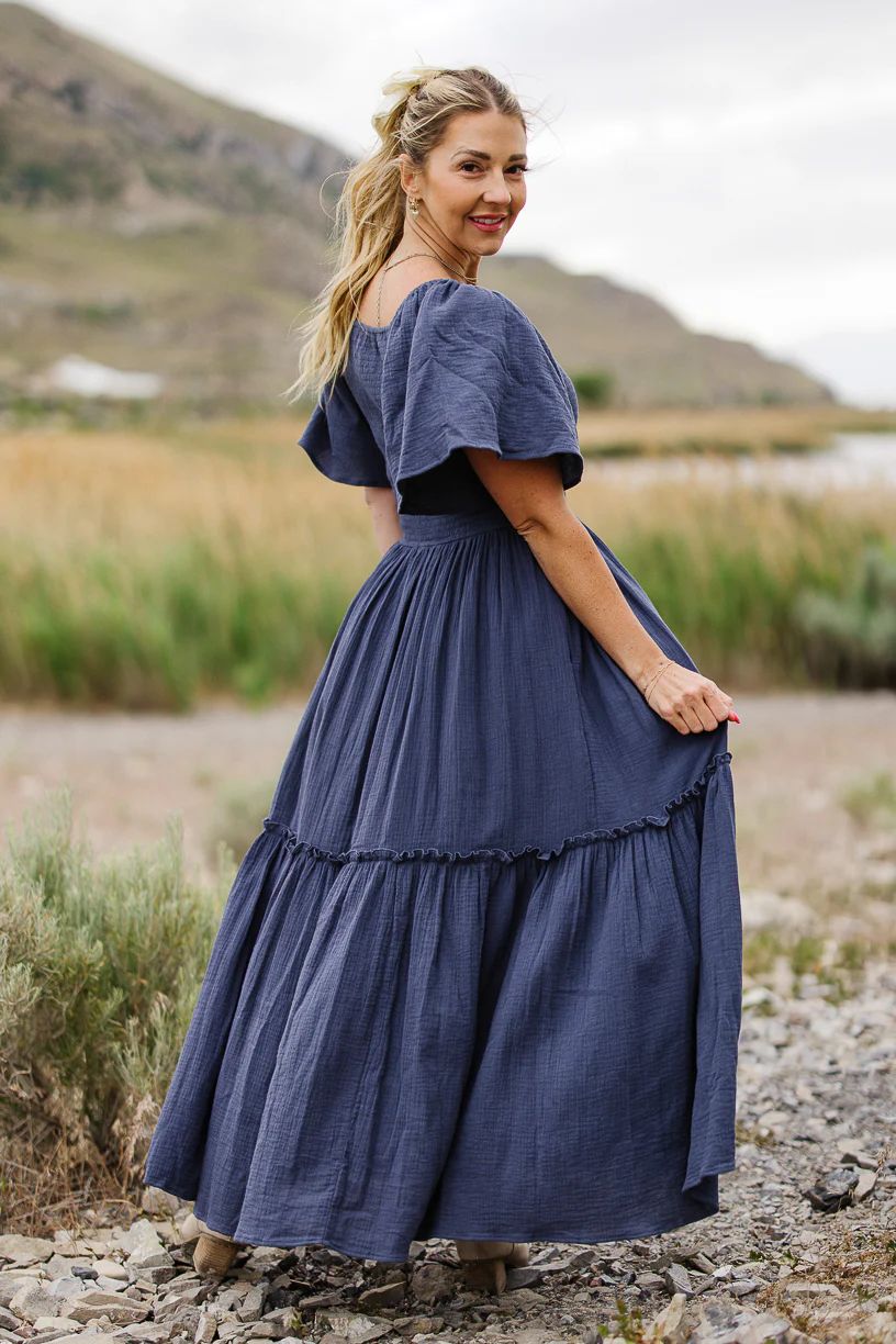 Lennon Maxi Dress in Dusty Blue | Ivy City Co