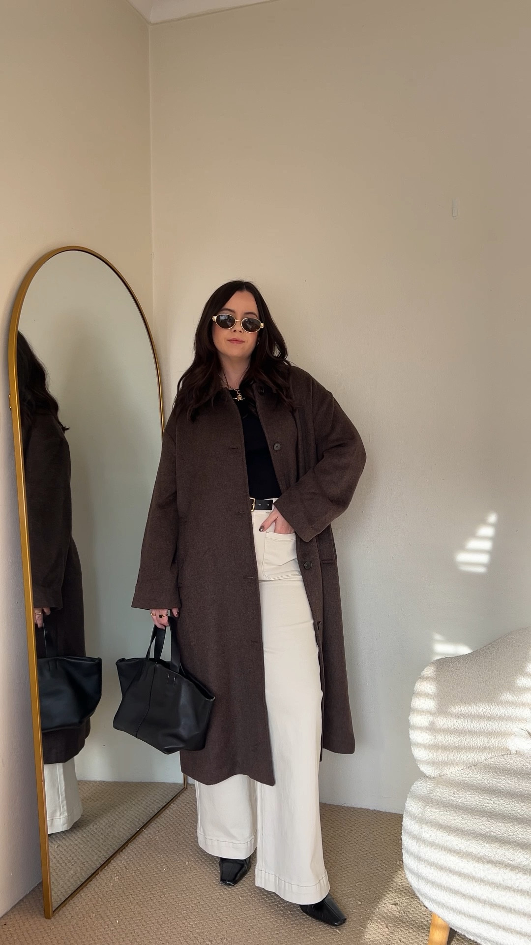 AERE chocolate brown wool coat: size 14
Witchery black long sleeve top: size M (nearly sold out, linked similar)
Cream wide leg jeans: Flo & Frankie (can’t link here, found similar)
Tony Bianco ankle boots (nearly sold out, linked same style in black leather)
Witchery belt 
Commonry bag (old)


#LTKwinter #LTKmidsize #LTKaustralia