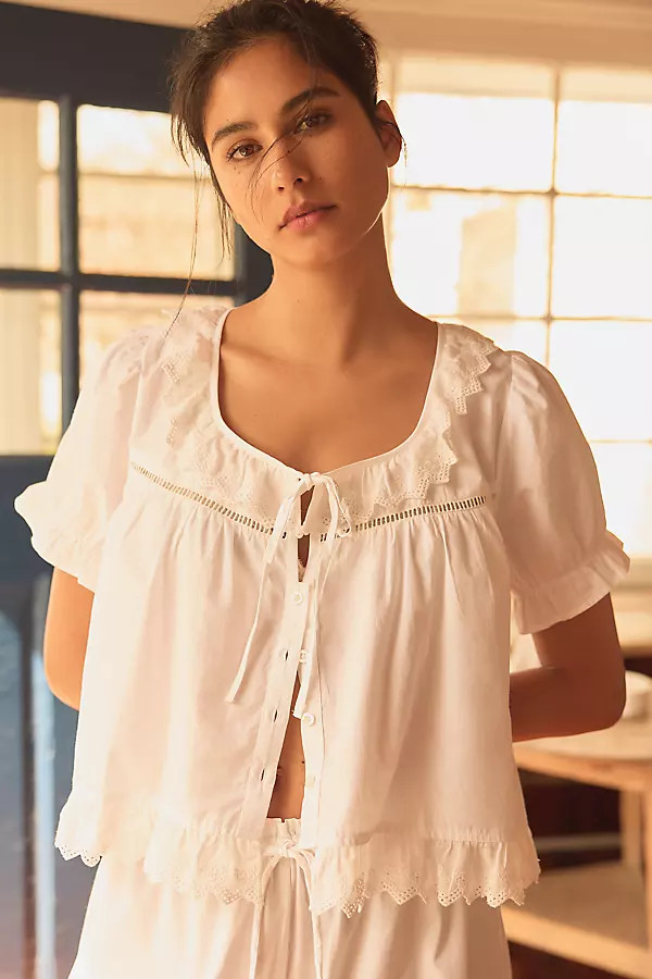 Damson Madder Harling Puff-Sleeve Broderie Blouse | Anthropologie (US)