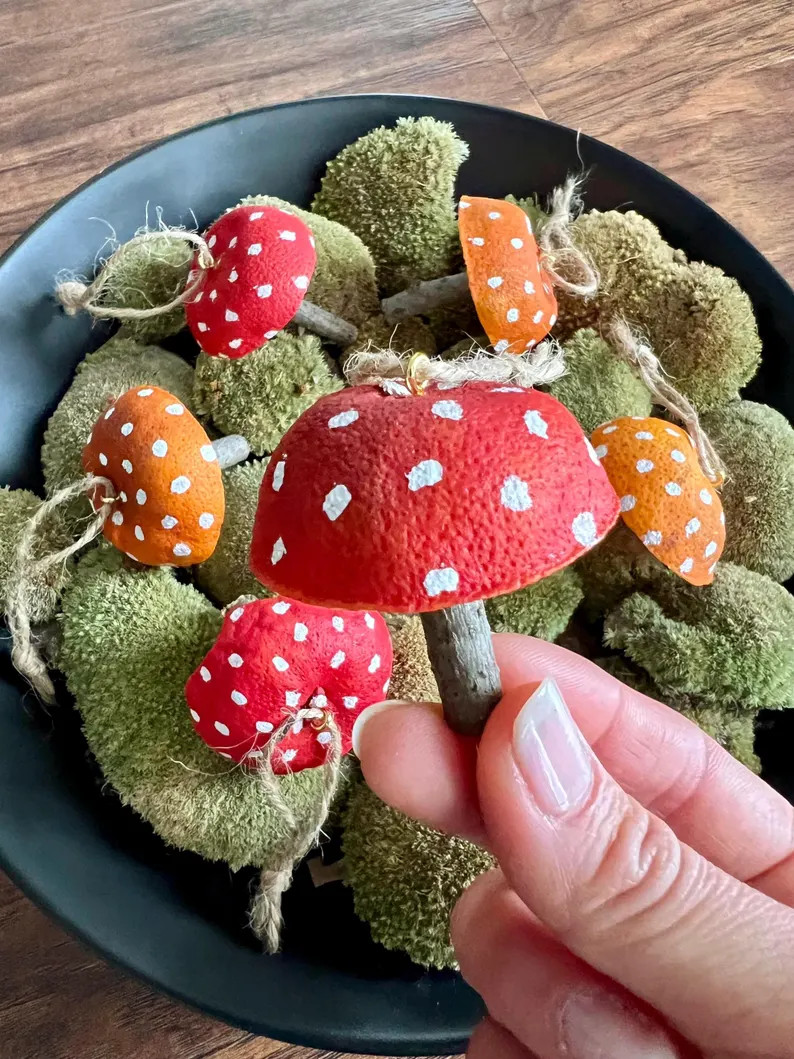 Mushroom Ornaments Made of Dried Orange Peel and Wood. Set of 6. - Etsy | Etsy (US)