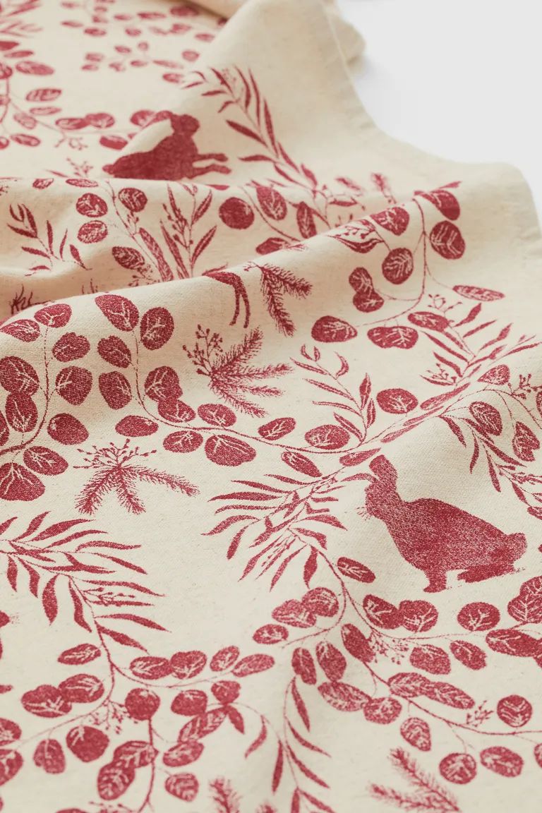 Linen-blend Table Runner with Printed Motif - Light beige/forest animals - Home All | H&M US | H&M (US + CA)