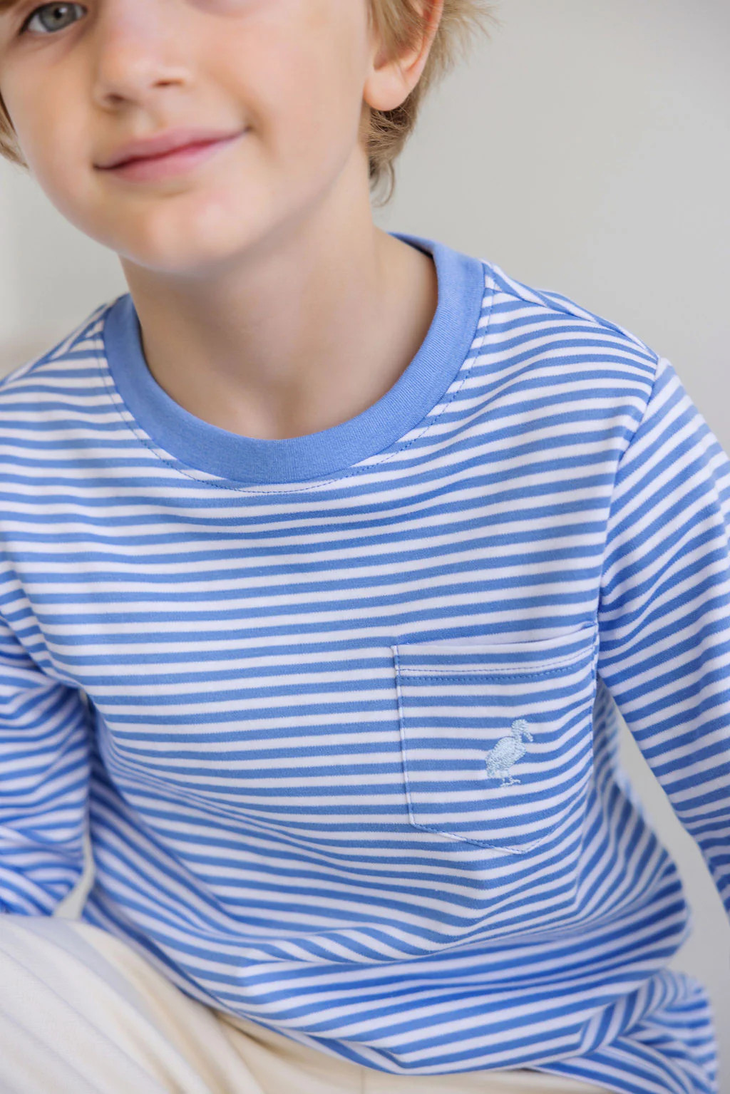 Long Sleeve Carter Crewneck - Barbados Blue Stripe with Buckhead Blue Stork | The Beaufort Bonnet Company