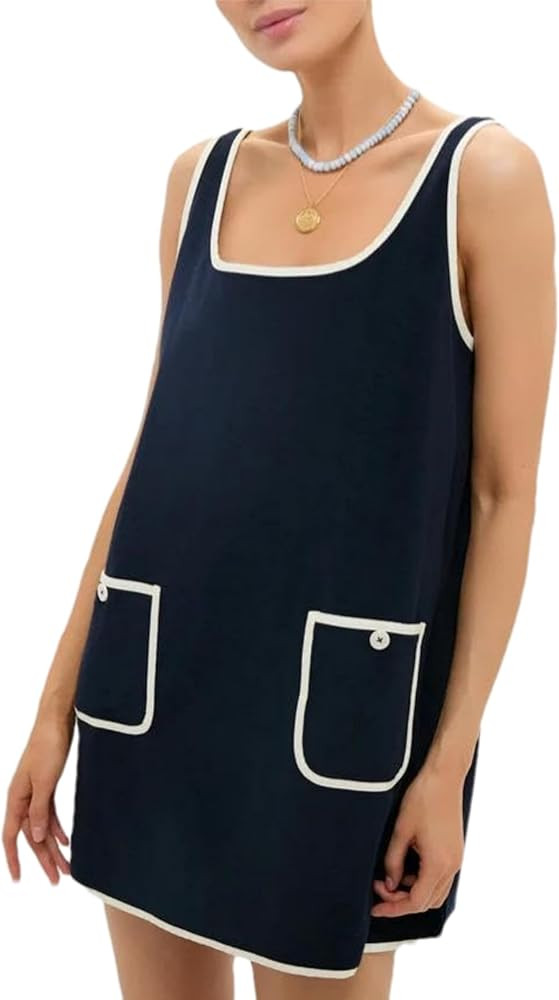 Women's Suede Mini Dress Sleeveless Beach Tank Dress with Pockets Contrast Trim Casual Cover Up S... | Amazon (US)