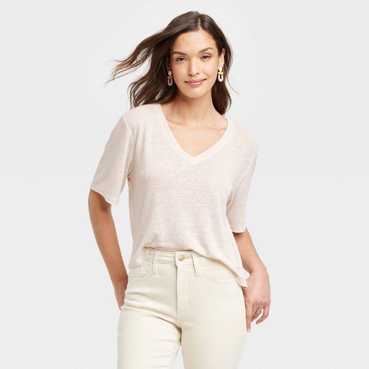 Women's Boxy Linen Short Sleeve V-Neck T-Shirt - Universal Thread™ | Target