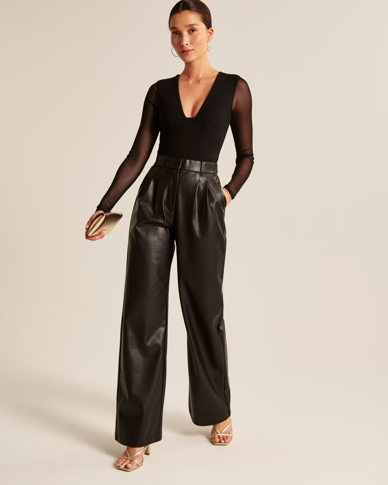 Long-Sleeve Plunge Mesh Bodysuit | Abercrombie & Fitch (US)