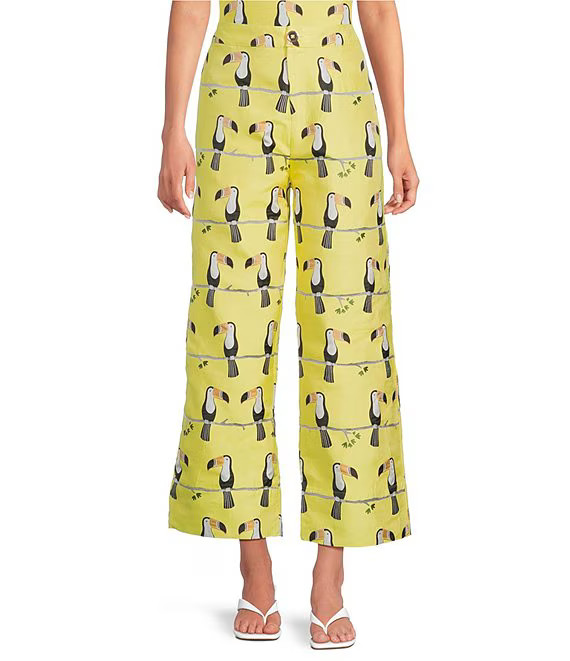 Le Culotte Toucan Print Brocade High Rise Cropped Wide Leg Coordinating Pants | Dillard's