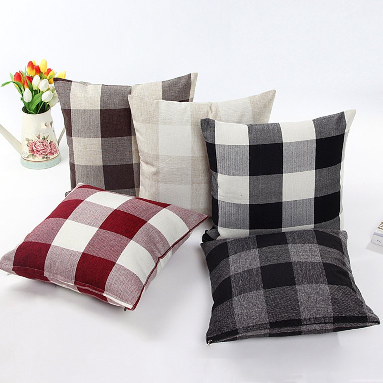SPRING PARK 45x45cm Throw Pillow Covers Farmhouse Outdoor Plaid Square Pillow Cushion Case Black ... | Walmart (US)