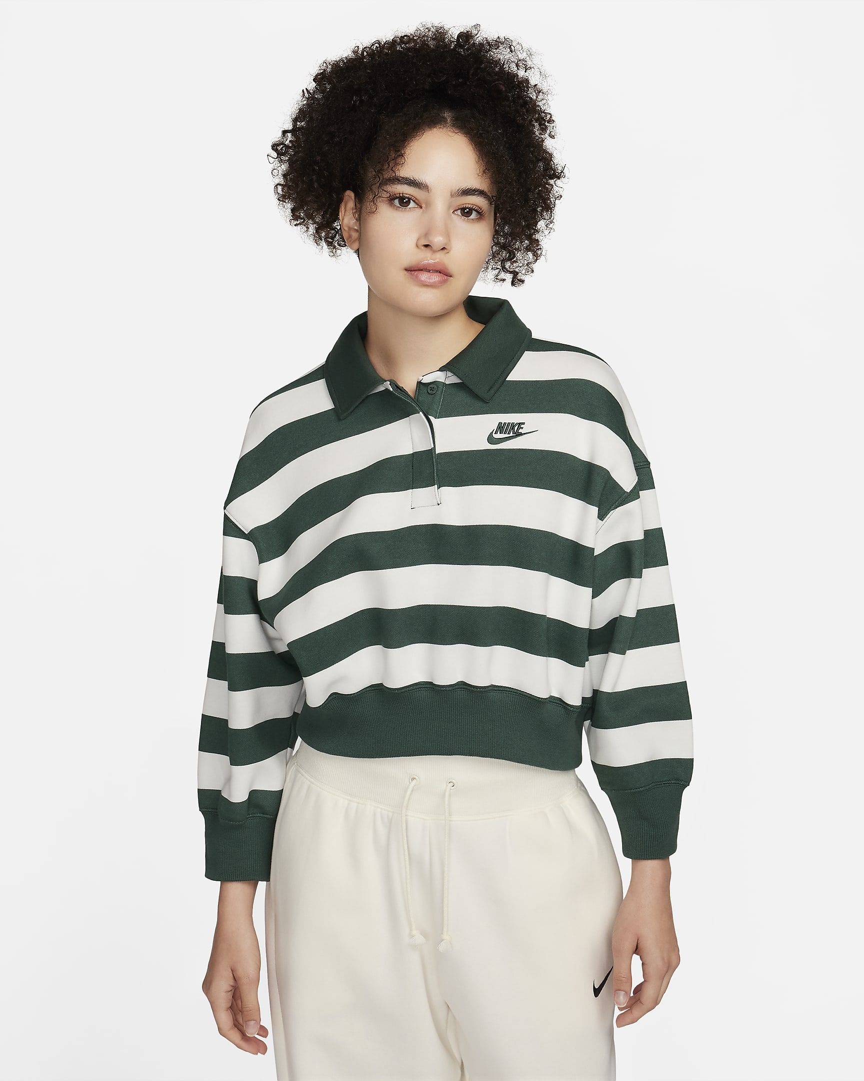 Nike Sportswear Phoenix Fleece Women's Oversized 3/4-Sleeve Striped Crop Polo. Nike.com | Nike (US)