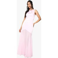 Womens Satin And Chiffon Mix Pleated Maxi Dress - Pink - 4 | boohoo (US & Canada)