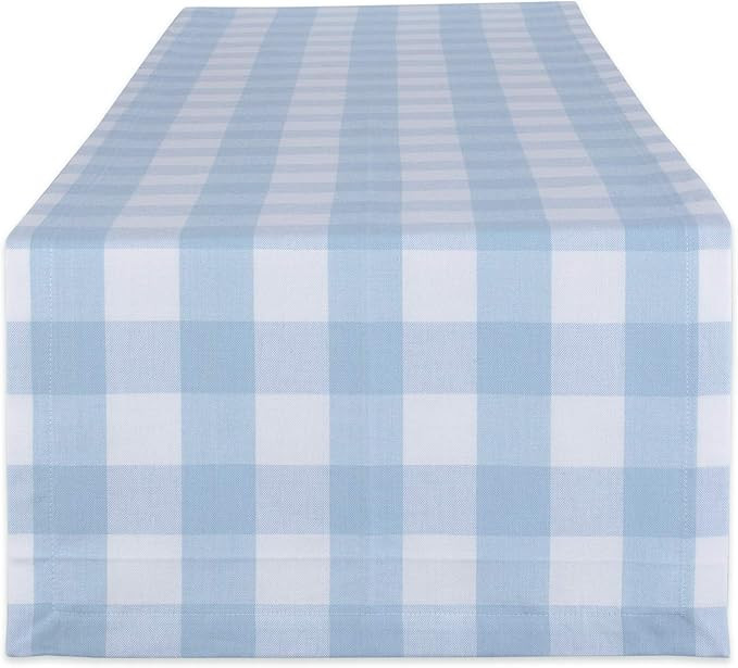 DII Buffalo Check Collection, Classic Farmhouse Table Runner, 14x72, Light Blue & White | Amazon (US)