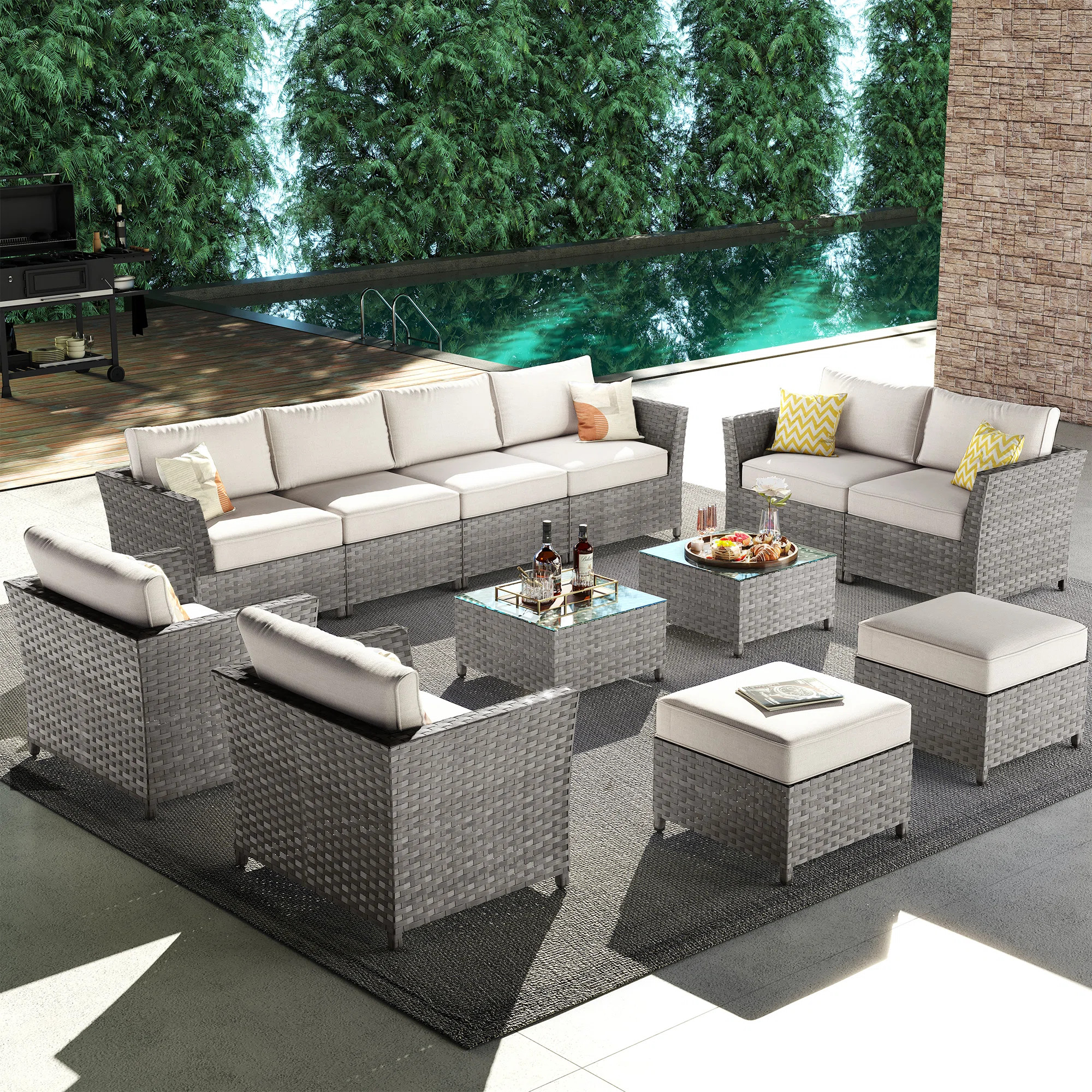Cassville 8 - Person Patio Furniture Set, Outdoor Wicker Rattan Sectional Seating Group with Cush... | Wayfair North America