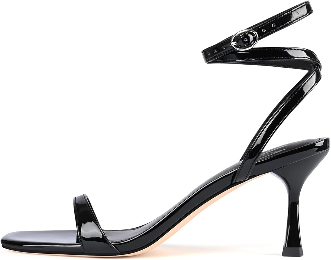 MIRAAZZURRA Kitten Heel Sandals Square Toe Open Strappy Lace Up Mid Heel Ankle Strap for Party We... | Amazon (US)