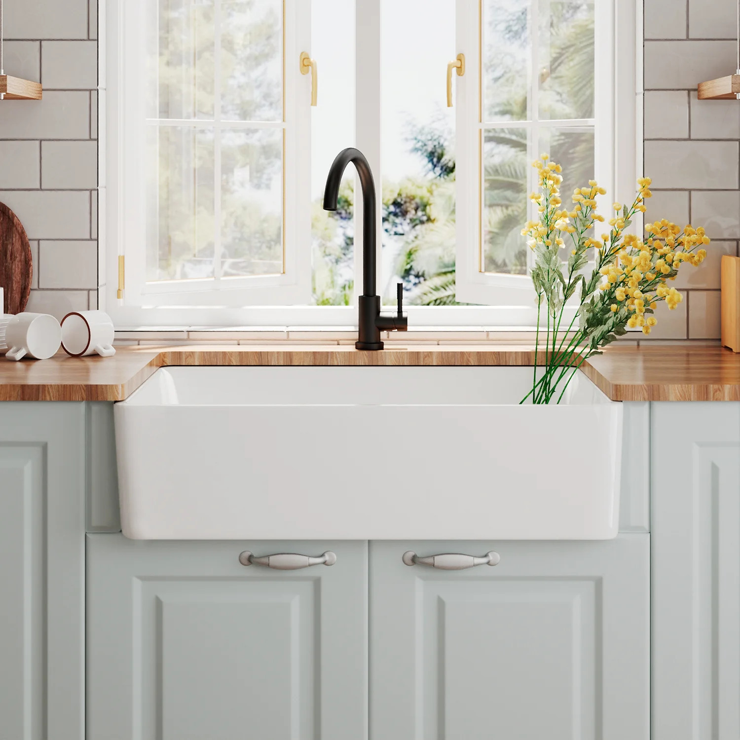 Feast 33" L x 20" W Single Bowl Farmhouse Kitchen Sink with Sink Grid and Basket Strainer | Wayfair North America