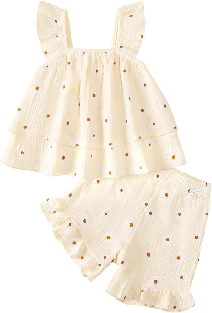 Jecson Toddler Girl Outfits Baby Girl Summer Clothes Sleeveless Ruffle Dress Tops and Shorts Clot... | Amazon (US)