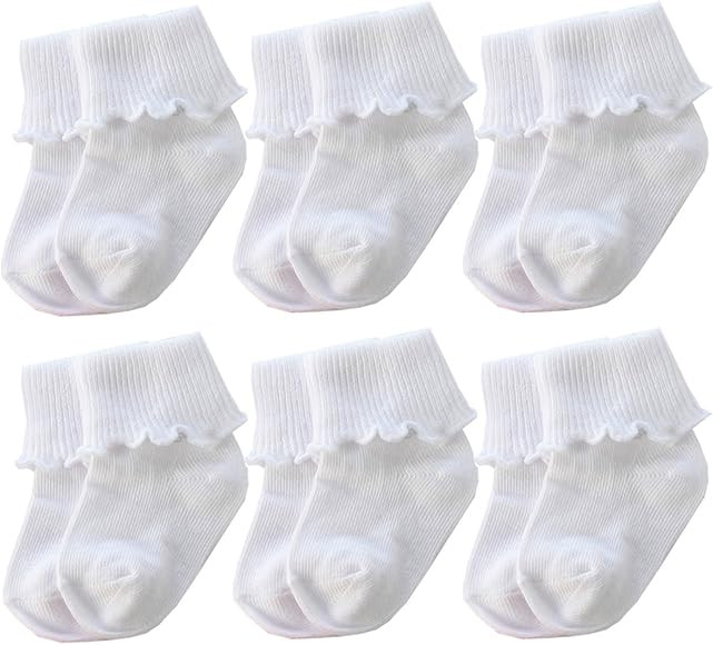 Xiyadun 6 &12 Pairs Infant Toddler Baby Kids Turn Cuff Ruffle Cotton Socks | Amazon (US)