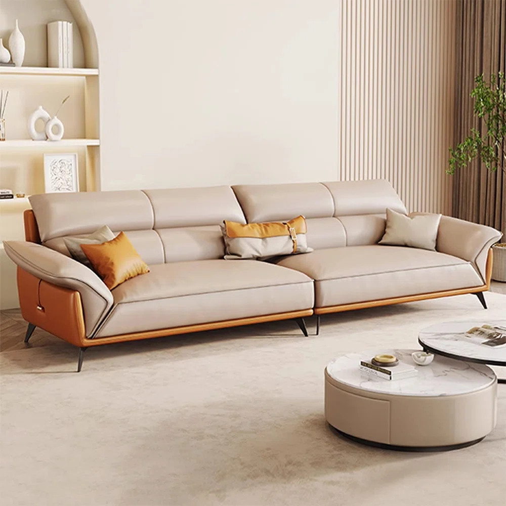 Khaki  Genuine Leather Modular Sofa cushion couch | Wayfair North America