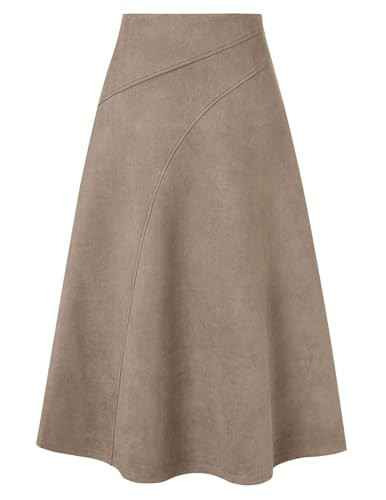 Kate Kasin 2025 Women's Suede Skirts, High Waist A-Line Skirt, Fall Winter Midi Skirt Khaki | Amazon (US)