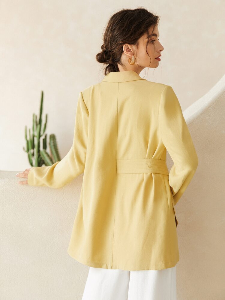 SHEIN Solid Single Breasted Belted Blazer | SHEIN