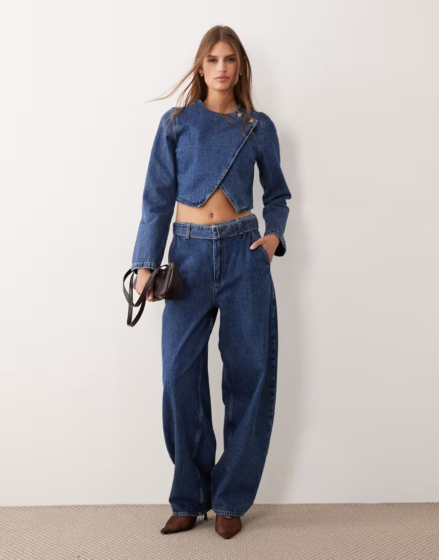ASOS DESIGN barrel leg jeans in dark mid blue (part of a set)-Navy | ASOS (Global)