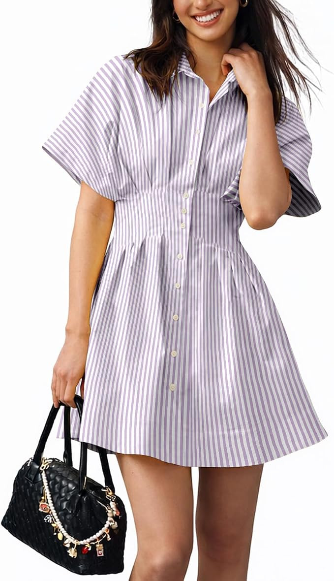 Shy Velvet Women's Mini Shirt Dress Button Down Short Sleeve Collared Dress | Amazon (US)