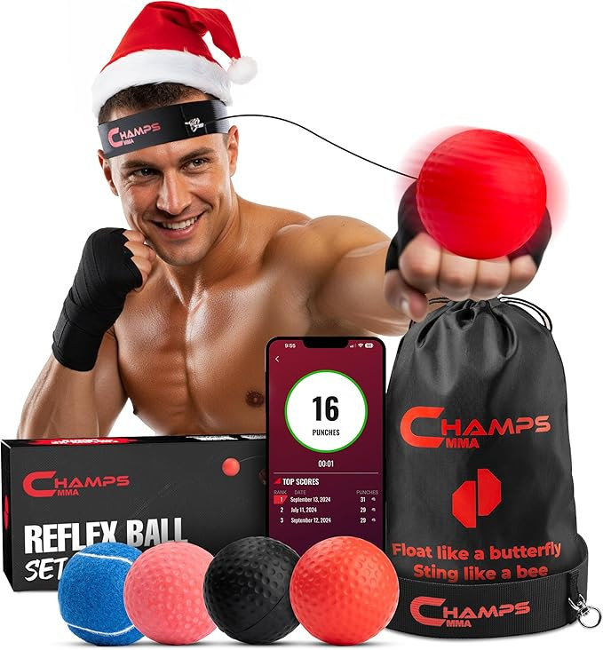 Champs MMA Boxing Reflex Ball Set with Punch Counter App | 4 Balls with Varying Weights, Headband... | Amazon (US)