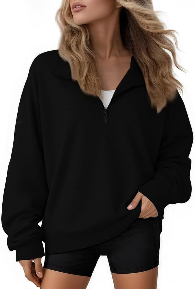 Amazon.com: Womens Oversized Sweatshirts, Half Zip Pullover Tops Casual Long Sleeve Hoodies Cloth... | Amazon (US)