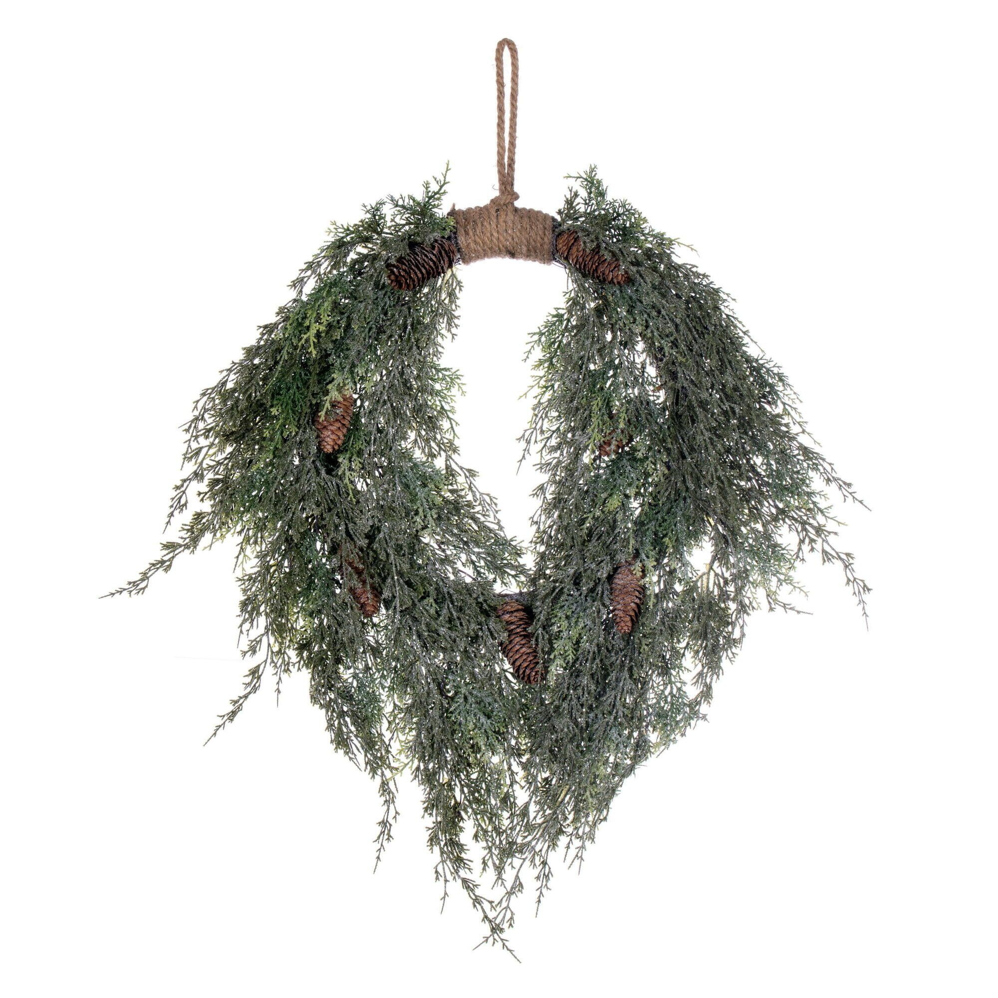 Vickerman 24" Artificial Snow Cedar Hanging Wreath with Pinecones. | Walmart (US)