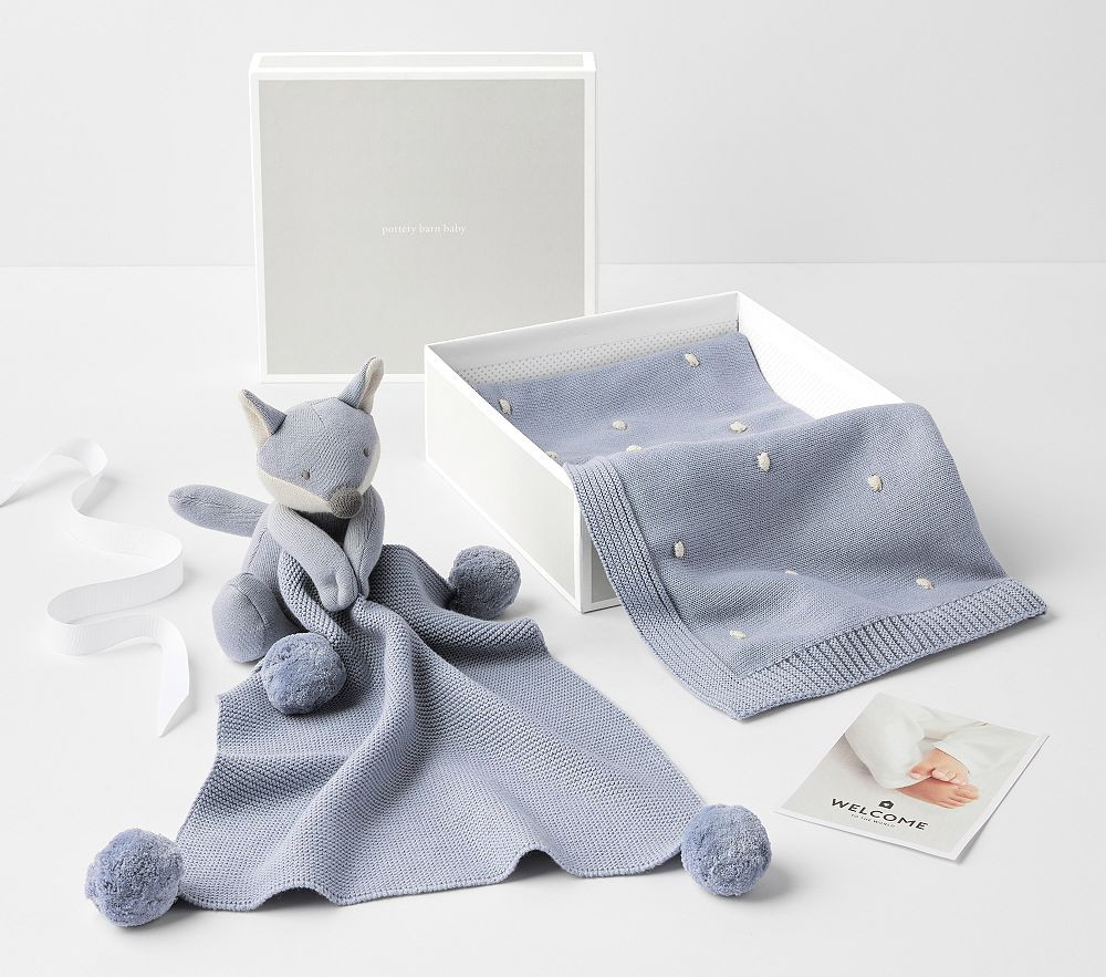 Cotton Sweater Knit Baby Blanket and Fox Thumbie Set | Pottery Barn Kids