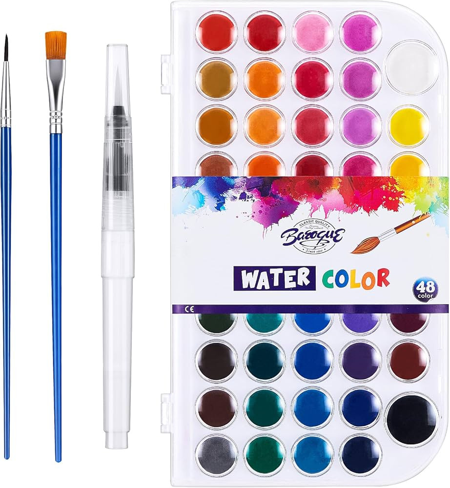 Watercolor Paint Set, with a Watercolor Paint, 48 Color, 2 Brush and a Refillable Water Brush Pen... | Amazon (US)
