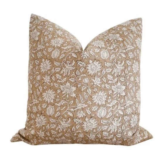 Noa Floral Pillow Cover| Neutral Linen Pillow Cover| Tan Beige Floral Pillow Cover| Neutral Home ... | Etsy (US)